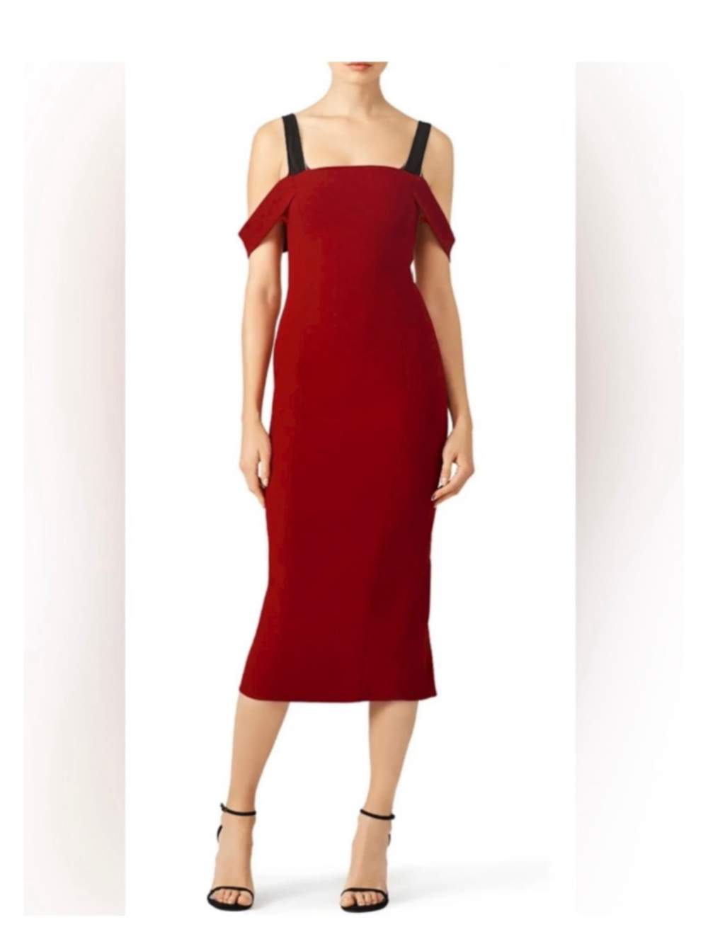 Women's Cinq a Sept Red and Black Off-Shoulder Midi Dress